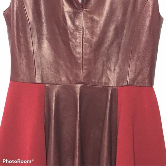 Beckley By Mellissa Mila Oxblood Leather Pleated Mini Dress Sleeveless Luxury - Picture 10 of 14